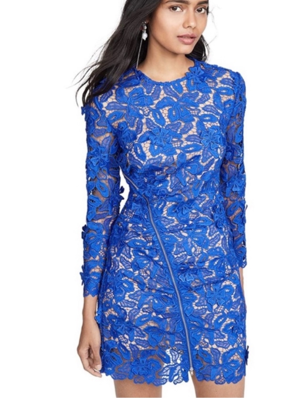 Self-Portrait Cobalt Blue Floral Lace Long Sleeve Dress